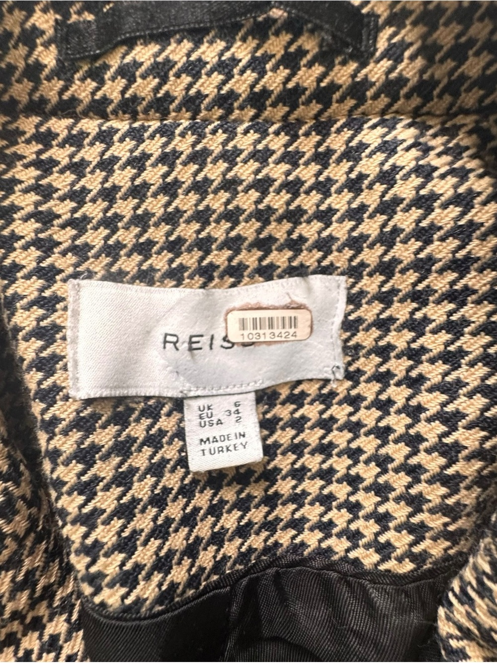REISS Ella Double-Breasted Dogtooth Wool-Blend Puckered Shoulder Blazer Size 2 - Picture 8 of 11